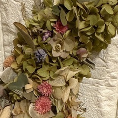 【ハンドメイド】ナチュラルグリーンのドライフラワーリースの画像