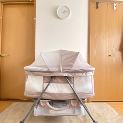 ベビーベッド 添い寝ベッド 折りたたみ ミニ 組み立て簡単 ゆりかご ベビーラック 携帯便利 キャスタ付き コンパクト  新生児 0ヶ月-24ヶ月の画像