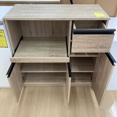 【リユースのサカイ野々市】食器棚 ハーフ 茶色 W(幅)90×D(奥行き)41×H(高さ)90cm ※クリーニング済みの画像