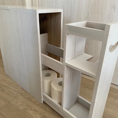トイレ収納ボックス｜スリム＆清潔感ホワイト｜引き出し・フタ付き収納ありの画像