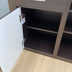 【リユースのサカイ野々市店】レンジ台 ニトリ 茶色 W(幅)80×D(奥行き)40.5×H(高さ)110.5cm ※クリーニング済みの画像