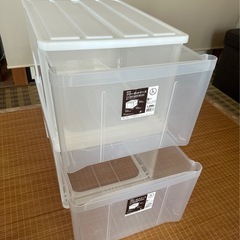 《決まりました》★値下げしました★【2個セット】衣装ケース 収納ケース 収納ボックス 引き出し プラスチック 押入れ収納 深型 ホワイト/クリア　の画像