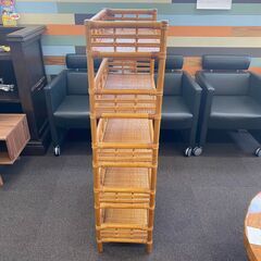 店頭引き渡し 中古 藤 ラタン 棚 ラック シェルフ 収納 家具 アンティークの画像