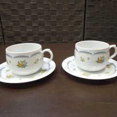 Noritake 千趣会 カップ＆ソーサー&オーバル皿 2客 6点セット ペア 小花模様 ノリタケ 洋食器 札幌市 新道東店の画像