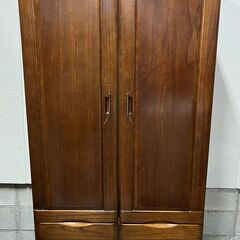 木製 ワードローブ 洋服タンス 大型 2枚扉 引出2段 幅90c...