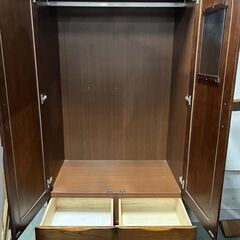 木製 ワードローブ 洋服タンス 大型 2枚扉 引出2段 幅90cm×奥行58cm×高さ176cm の画像