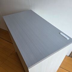 未使用訳あり 大容量45リットルペール　ペールワゴン付きキッチンカウンター 幅80.5 ステンレス調天板 ホワイト ダスト　レンジ台の画像
