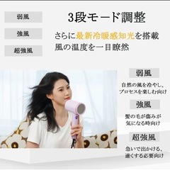 【メルカリ完売】ヘアドライヤーマイナスイオン 1400W 軽量 3段階調整 ノズル付きの画像