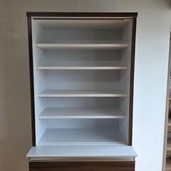未使用 美品 サンプル品 カップボード 食器棚 幅80cm ウォールナット キッチン キャビネット モダン おしゃれ 収納棚 カトラリー収納の画像