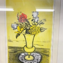 額装 絵画 花瓶の花 リトグラフ 版画 アンティーク風 フレーム付 インテリア アート 美術品の画像