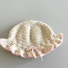赤ちゃん用 フリル帽子/オーガニックコットン/綿100%/ハンドメイド/ベビー用品の画像