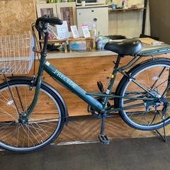 【チェーン新品！】 LEDオートライト　6段変速　26インチ自転車　モスグリーンの画像