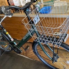 【チェーン新品！】 LEDオートライト　6段変速　26インチ自転車　モスグリーンの画像