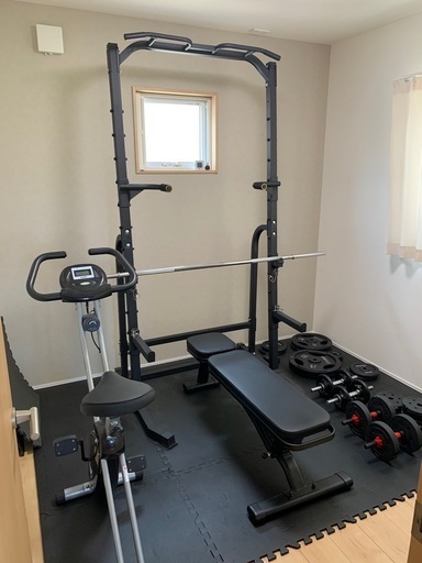 ホームジムセット ハーフラック　バーベル　プレート　一式セット WILD FIT パワーラック ジムセット 赤ラバー 140 / 筋トレ