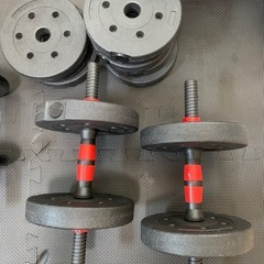 宅トレ　筋トレ器具【ハーフラック、ベンチ台、バーベルセット、ダンベル、自転車、マット】の画像