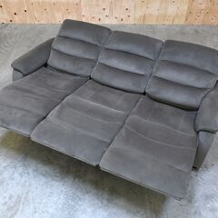 ≪zyt2344ジ≫ 3人掛け全シート電動リクライニングソファ 布張り グレー系 総幅210cm ニトリ? Nビリーバ系? 中古家具/宮城県仙台市 70716-12の画像