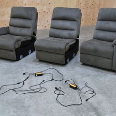 ≪zyt2344ジ≫ 3人掛け全シート電動リクライニングソファ 布張り グレー系 総幅210cm ニトリ? Nビリーバ系? 中古家具/宮城県仙台市 70716-12の画像