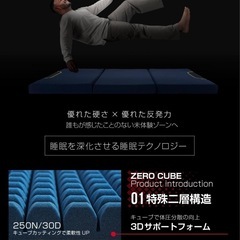 ゼロキューブ マットレス 【 高反発 250N 超硬質】10cm厚 硬め シングル 高密度 30D 折り畳み 3つ折り 高反発マットレス の画像