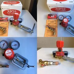【新品・未使用品/付属品付】　千代田精機　スタウト　AC2溶断器用アセチレン圧力調整器 ＋ 乾式安全器/セーブ POINT-S型（SA-2）付きの画像