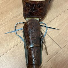 ウエスタン ホルスター ガンベルト 革製 リボルバーソフトガン付きの画像