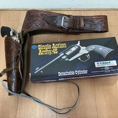 ウエスタン ホルスター ガンベルト 革製 リボルバーソフトガン付きの画像