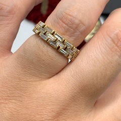 K18 テーパーダイヤ　バゲットダイヤ　フルダイヤリング　7g 約14.5号の画像