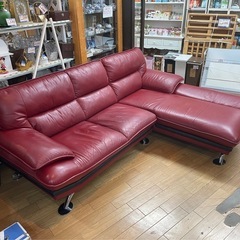L字ソファー レッド 合成皮革 中古の画像