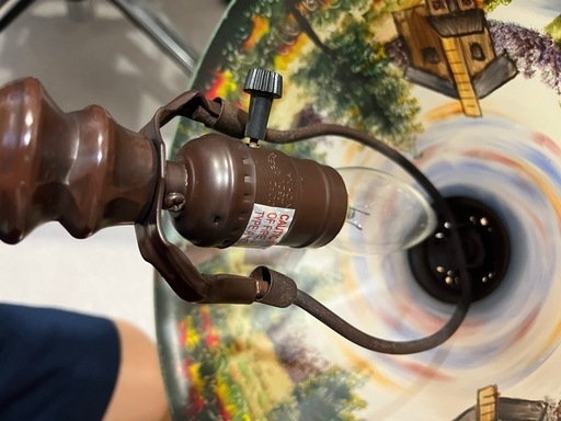 アンティーク　テーブルランプ　スタンドライト　風景画　デスクライト　彫刻　PAINTED GLASS TABLE LAMP