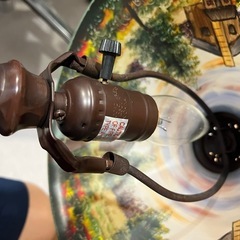 アンティーク　テーブルランプ　スタンドライト　風景画　デスクライト　彫刻　PAINTED GLASS TABLE LAMPの画像