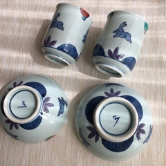 有田焼色絵染付うさぎご飯茶碗お湯呑み 和食器うつわやきものの画像