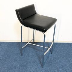 モダンスタイル カウンターチェア背座一体型 合成皮革ブラック 脚部/スチールクロームメッキ パブリックMC-132-3ハイチェアの画像