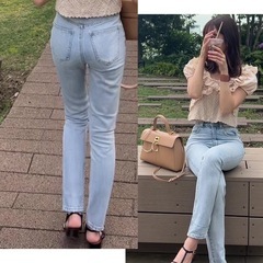 grl ハイウエストテーパードデニムパンツの画像