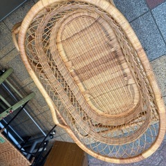 ラタン製　籐　ゆりかご　オーバル型　ベビーバスケット　2WAY ナチュラルの画像