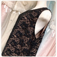 ꒰somari꒱ノースリーブ オールレース ロング ワンピース 黒系LサイズOKの画像