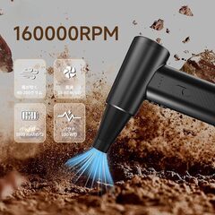 エアダスター 電動エアダスター ブロワー 超強力160000RMP高速回転 無段階風量調整 電動エアダスター USB Type-C充電式 300g 小型 9種類ノズル付き PC掃除/キーボード/家具/車内/エアコン/洗車用 収納ボックス付き 日本の画像