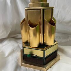 昭和レトロ希少品！からくり 回転扉 六面塔型 ゼンマイ式 オルゴール シガレット ケース ペン立ての画像