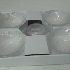 【サラダ皿にも デザート皿にも‥】未使用 KAMEI GLASS カメイガラス 小鉢 5客 花柄 ボウル 深皿 昭和レトロ 食器の画像