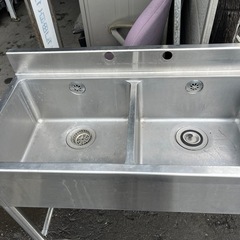 ☆問い合わせ多い☆現状品☆ステンレス　2槽シンク　横120 奥行45 掃除なしの画像