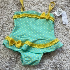 【新品未使用】とっても可愛いベビー水着♡ 95水玉 ドット リボン フリル ワンピースの画像