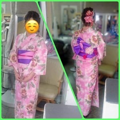 本手縫い仕立て　浴衣＆ゆかた帯　セット販売　used美品の画像