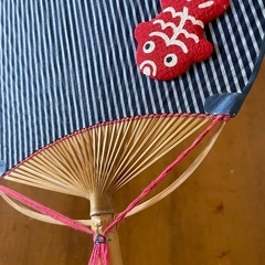 スイカと金魚の竹うちわの画像