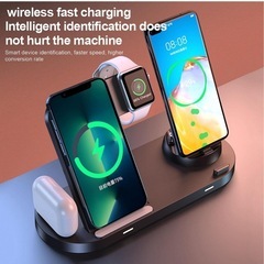 6in1ワイヤレス充電器 - ACアダプター内蔵ワイヤレス充電ステーション | ほとんどのスマートウォッチ携帯電話用の頑丈なワイヤレス充電器パッドの画像