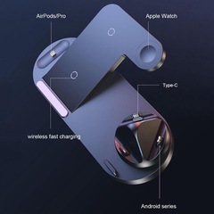6in1ワイヤレス充電器 - ACアダプター内蔵ワイヤレス充電ステーション | ほとんどのスマートウォッチ携帯電話用の頑丈なワイヤレス充電器パッドの画像
