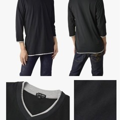 3L 2枚セット　Vネック 7分 袖Tシャツ メンズ無地カットソーフェイクレイヤー の画像