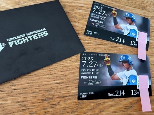 日ハムvsロッテ戦　メインレーベル　1塁側内野席　ペア７月２７日（日曜日）