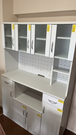 食器棚 120cm キッチンボード スライド棚 レンジボード Mirage 鏡面