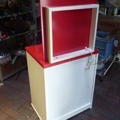 レトロポップ ドレッサー 幅60cm レッド×ホワイト 鏡面仕上げ コンセント付き 鏡台 札幌市東区 新道東店の画像