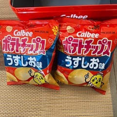 【アミューズメント商品】ポテトチップスうすしお缶　お菓子2袋付
の画像