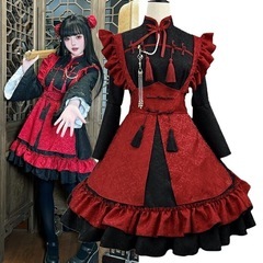 【新品未使用】　メイド服  Lサイズ　チャイナ ワンピース  中華風 ロリータ  コスプレ仮装  ゴスロリ  ウェイトレス  フリル  ロリータドレス の画像