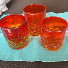 琉球ガラス　ロックグラス　沖縄 赤 レッド 3個セット